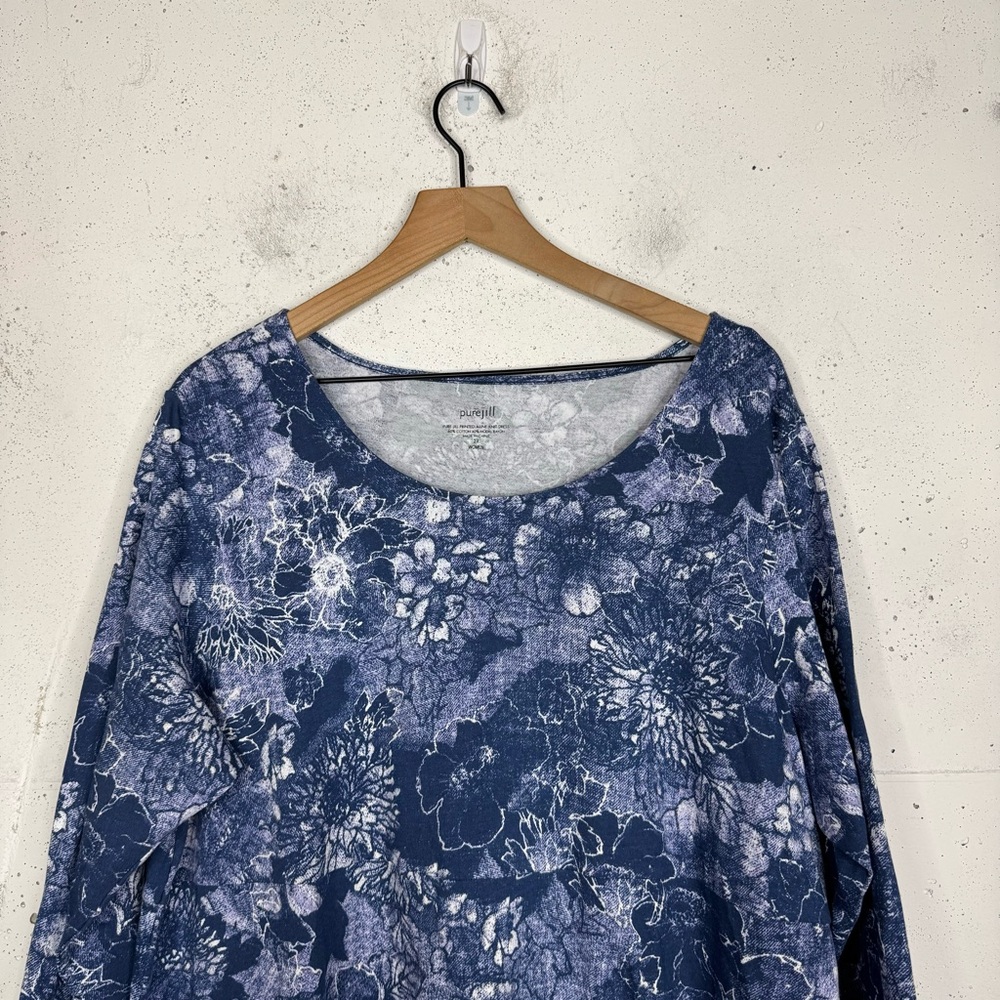 Pure Jill Floral 3/4 Sleeves Scoop Neck Denim Like Dress Pockets 2X - Picture 4 of 11